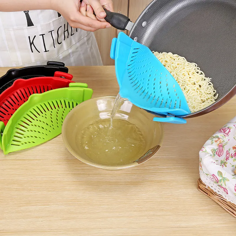 Silicone Clip-on Pot Pan Bowl Funnel Oil Strainer Creative Rice Washing Colander for Draining Liquid Fits All Pot Size | Brodtica.com