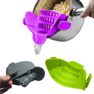 Silicone Clip-on Pot Pan Bowl Funnel Oil Strainer Creative Rice Washing Colander for Draining Liquid Fits All Pot Size | Brodtica.com