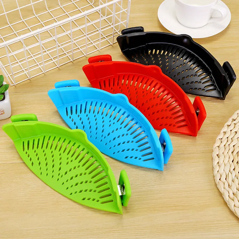 Silicone Clip-on Pot Pan Bowl Funnel Oil Strainer Creative Rice Washing Colander for Draining Liquid Fits All Pot Size | Brodtica.com