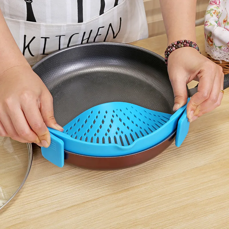 Silicone Clip-on Pot Pan Bowl Funnel Oil Strainer Creative Rice Washing Colander for Draining Liquid Fits All Pot Size | Brodtica.com