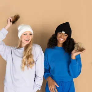 Silk Lined Knit Beanies with Removable Pom Pom