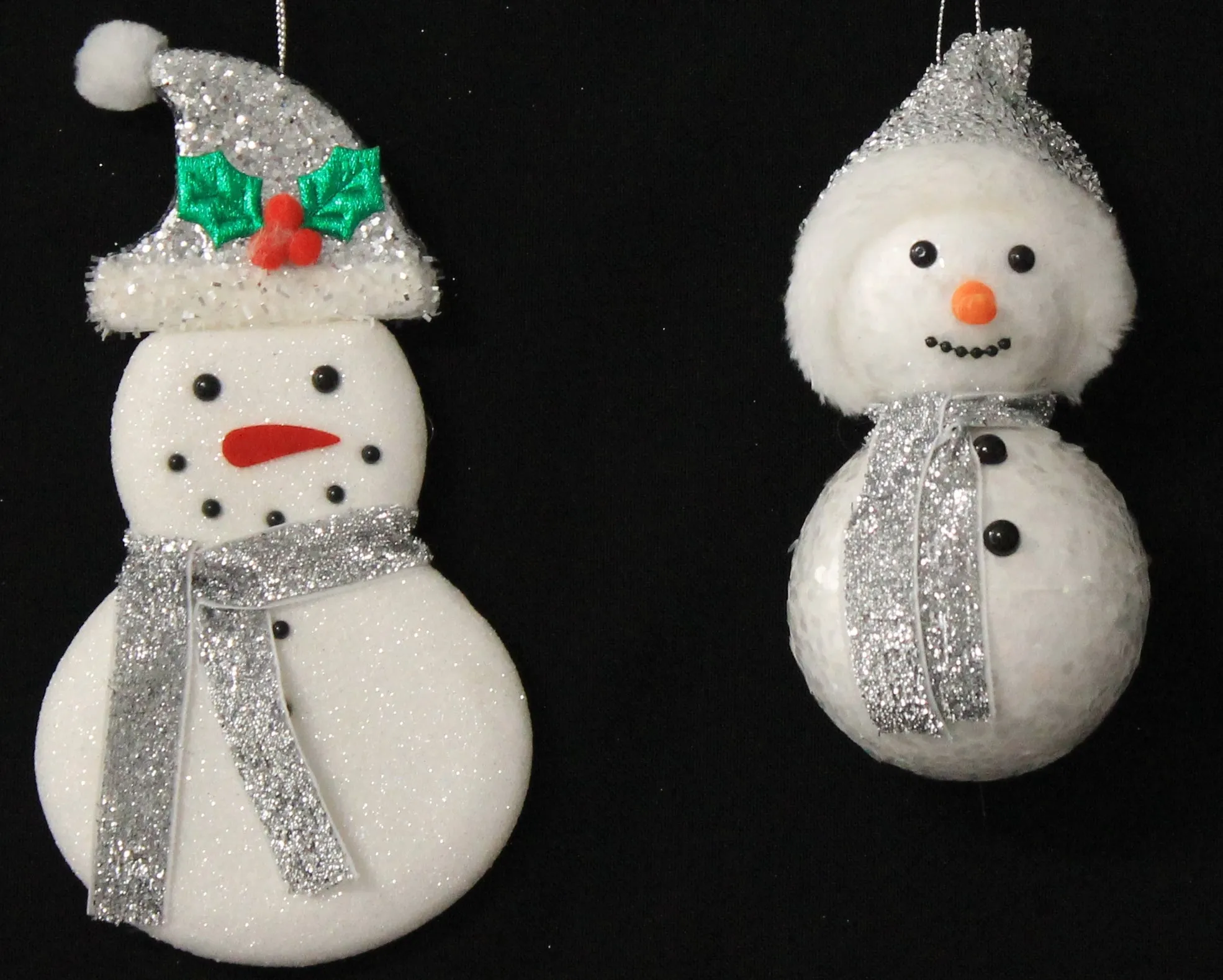Silver & White Glitter Snowman Ornaments