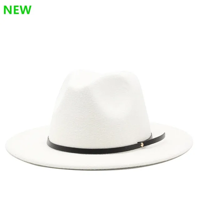 Simple Women Men Wool Vintage Gangster Trilby Felt Fedora Hat With Wide Brim Gentleman Elegant Lady Winter Autumn Jazz Caps