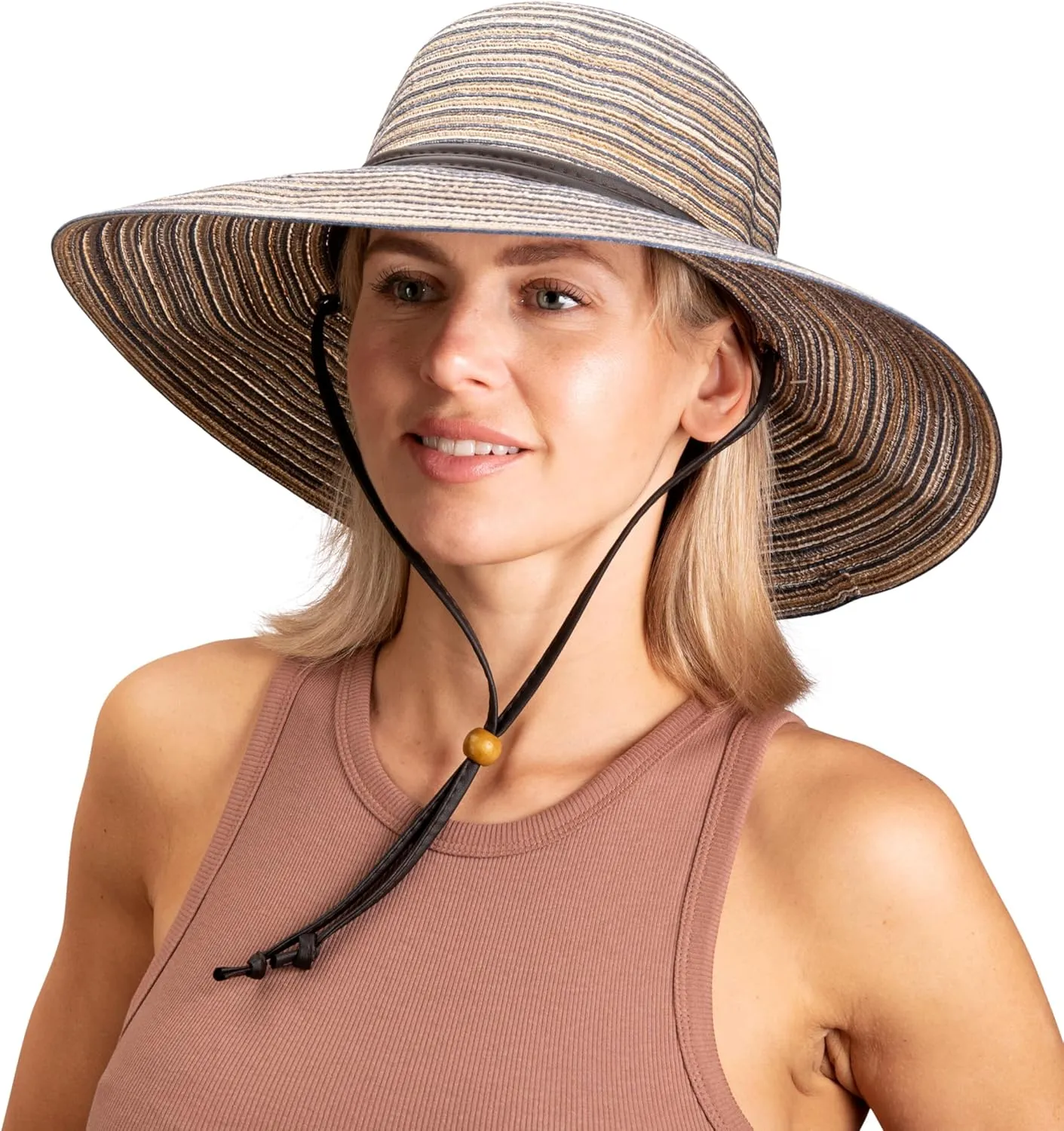 Sloggers Women's Wide Brim Braided Sun Hat with Wind Lanyard - UPF 50  Maximum Sun Protection