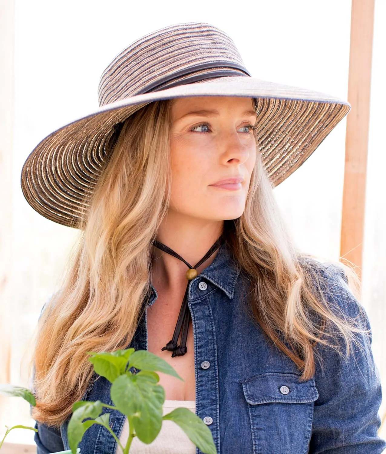 Sloggers Women's Wide Brim Braided Sun Hat with Wind Lanyard - UPF 50  Maximum Sun Protection