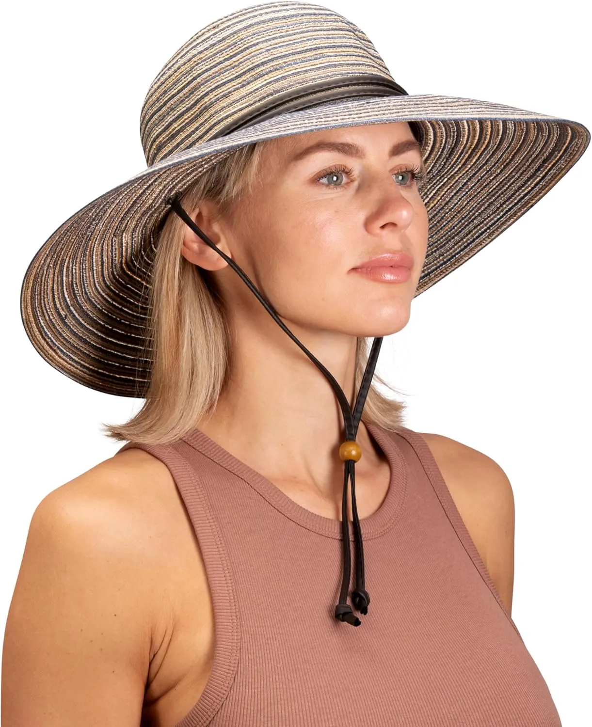 Sloggers Women's Wide Brim Braided Sun Hat with Wind Lanyard - UPF 50  Maximum Sun Protection