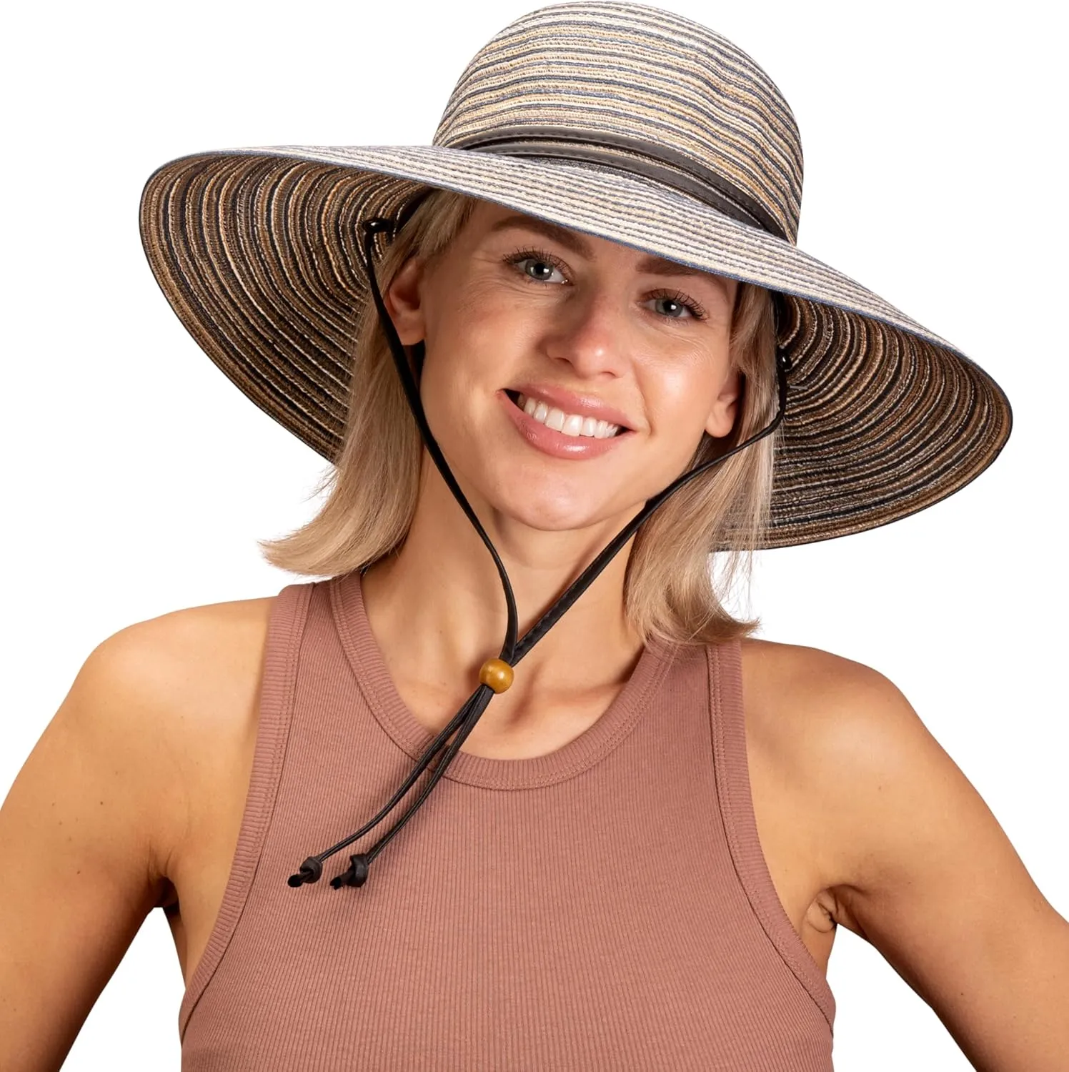 Sloggers Women's Wide Brim Braided Sun Hat with Wind Lanyard - UPF 50  Maximum Sun Protection