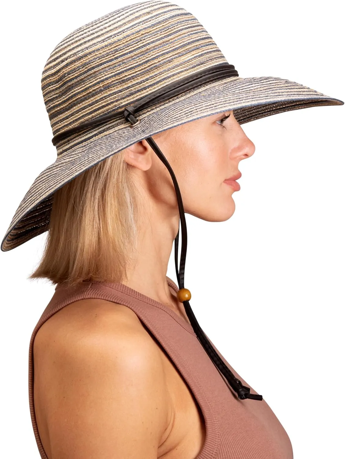Sloggers Women's Wide Brim Braided Sun Hat with Wind Lanyard - UPF 50  Maximum Sun Protection