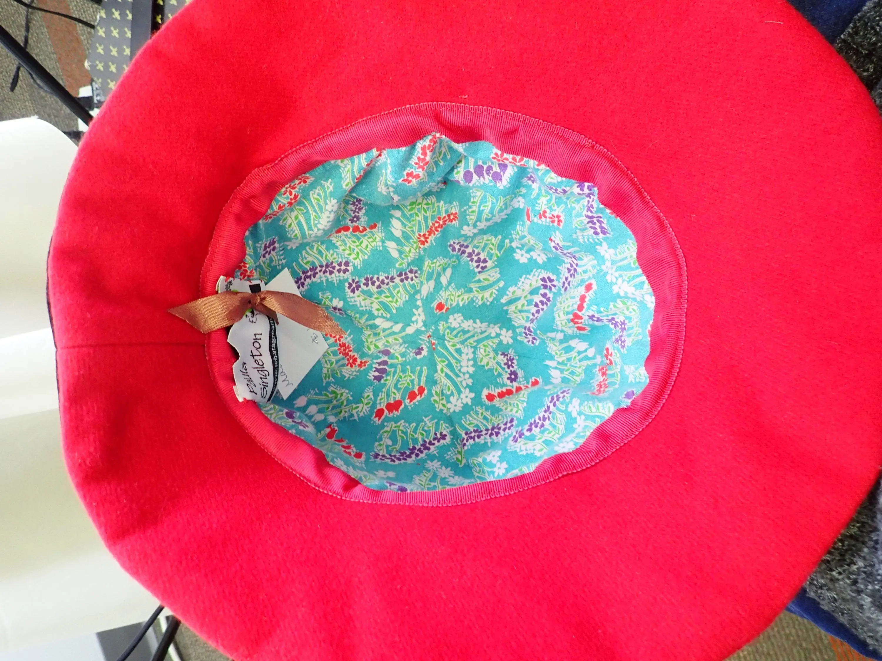 Slow Fashion Hat. Red Downton Abbey Medium brim hat. Ladies statement hat. Womens dessy red and black wool and velvet hat.