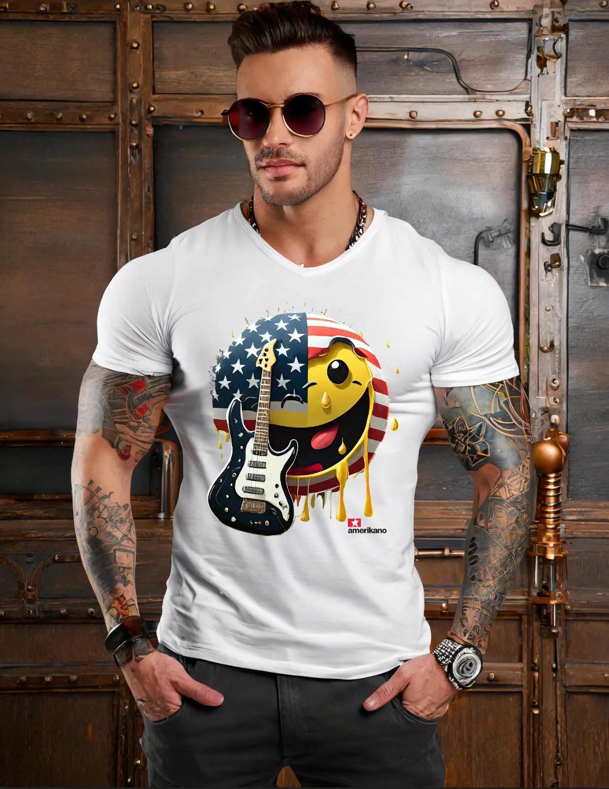 Smile US Flag Amerikano TM Exclusive T-Shirts | Grooveman Music