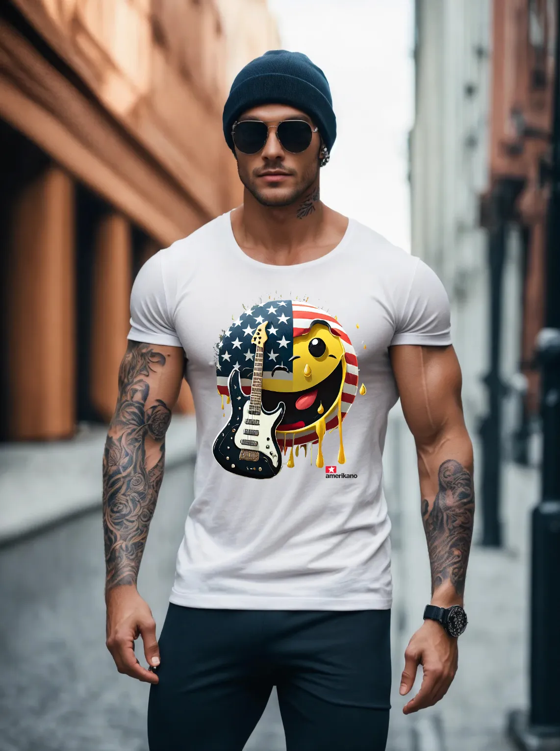 Smile US Flag Amerikano TM Exclusive T-Shirts | Grooveman Music