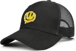 Smiley Face Baseball Cap Cool Baseball Cap Funny Baseball Cap Black Adjustable Baseball Cap for Men Women