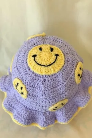 Smiling Purple Crochet Bucket Beanie