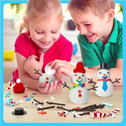 Snowman Making Kit for Kids - Build a Snow Man Craft Kits for Girls, Boys, Toddlers Ages 3  Kid Winter Christmas Crafts Activities Stocking Stuffers Fun Toys Ideas for 3, 4, 5, 6, 7, 8 Year Old