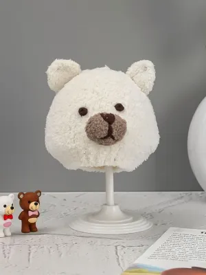 Soft Knitted Bear Beanie for Boys, White, 6-18 Months