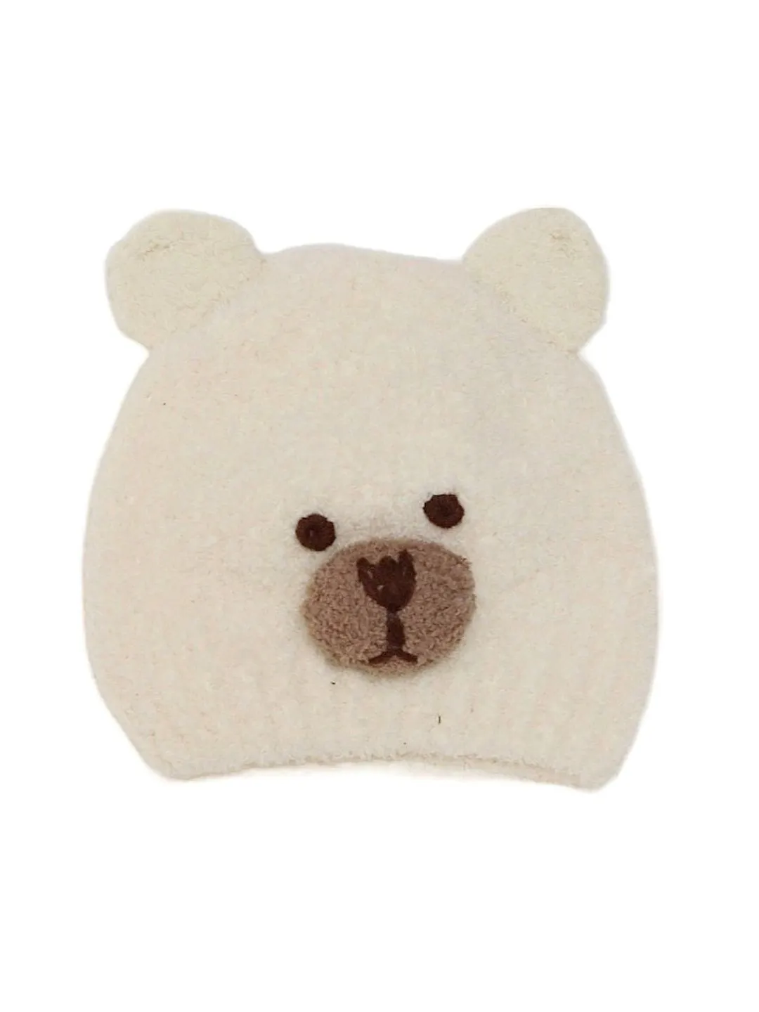 Soft Knitted Bear Beanie for Boys, White, 6-18 Months