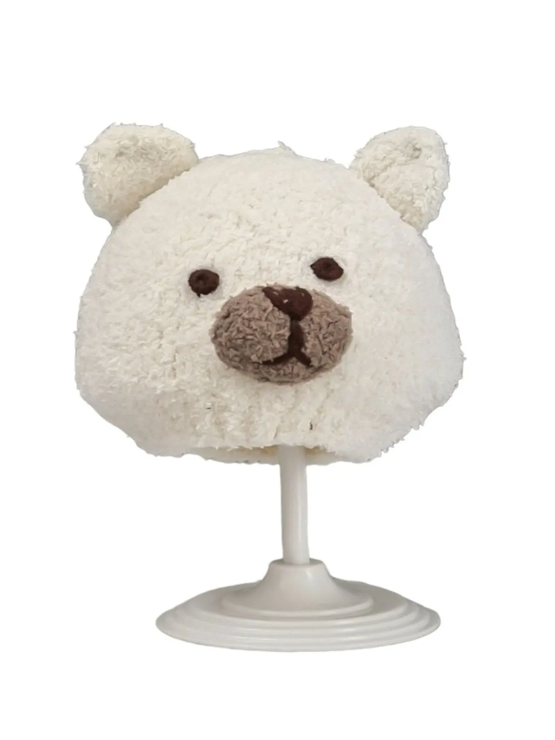 Soft Knitted Bear Beanie for Boys, White, 6-18 Months