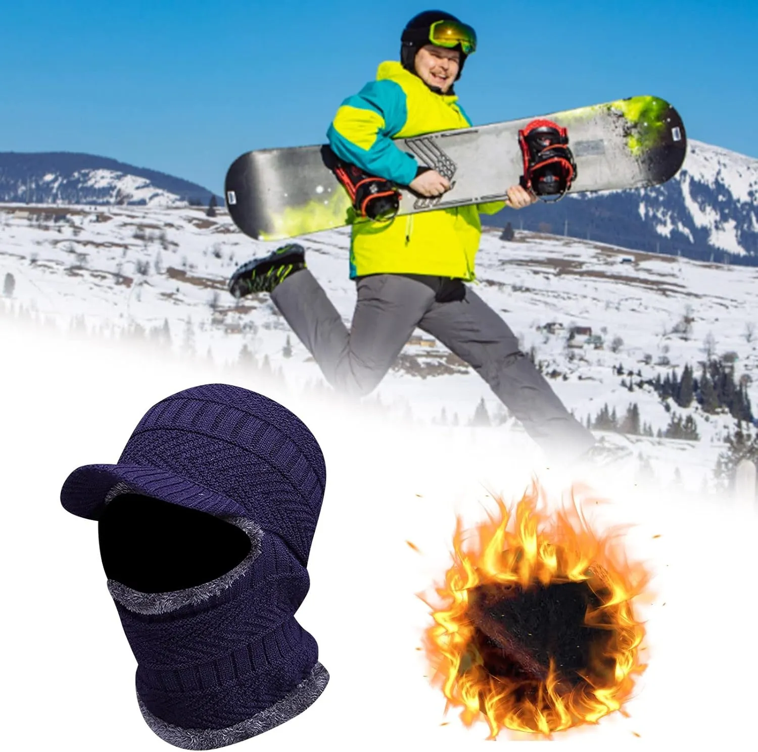 Soft Thicken Wool Ski Hat Men Warm Hats Neck Warm Winter Wool Hat Set Women Men Knitted Cap Scarf The Office