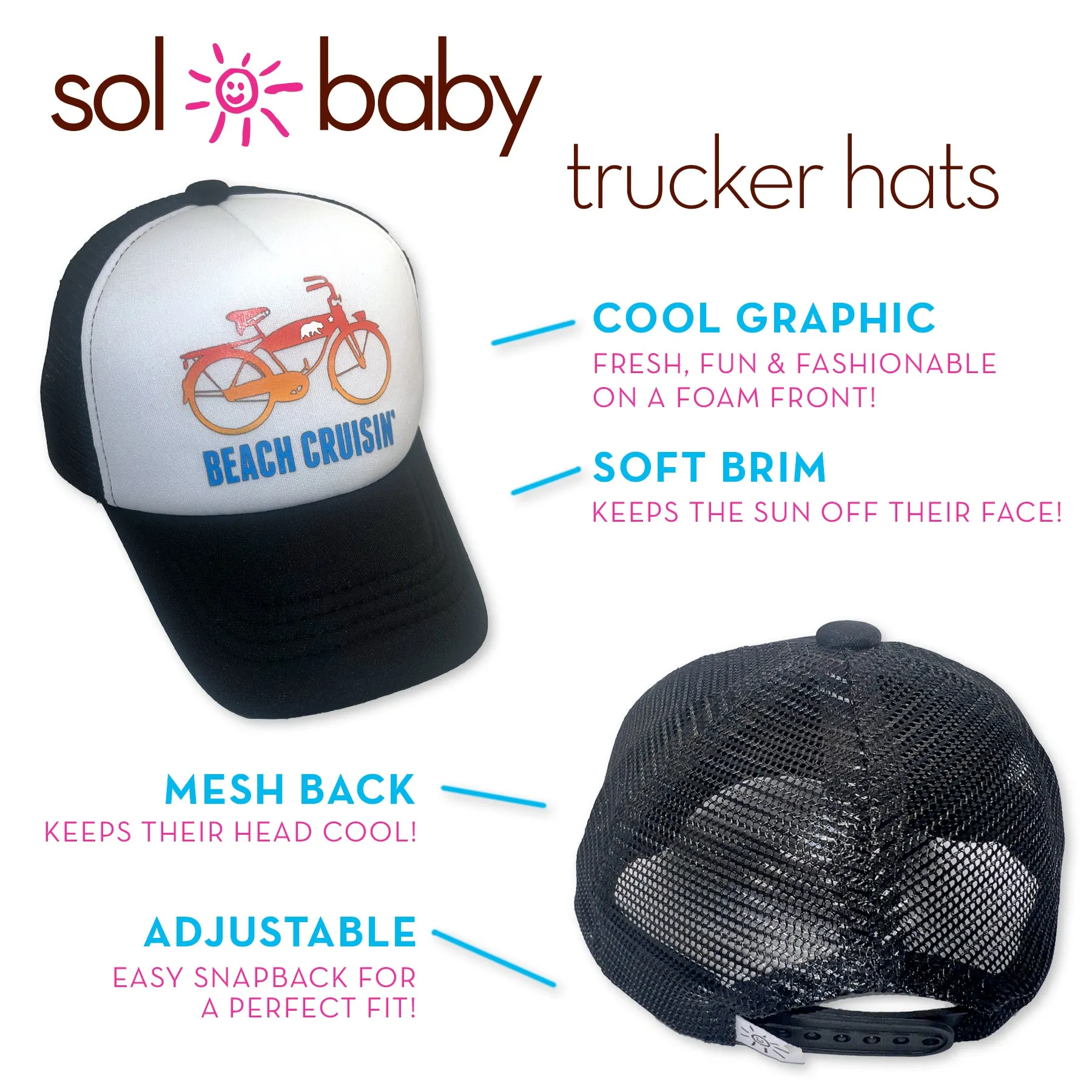 Sol Baby Beach Cruisin' Bicycle Black Trucker Hat
