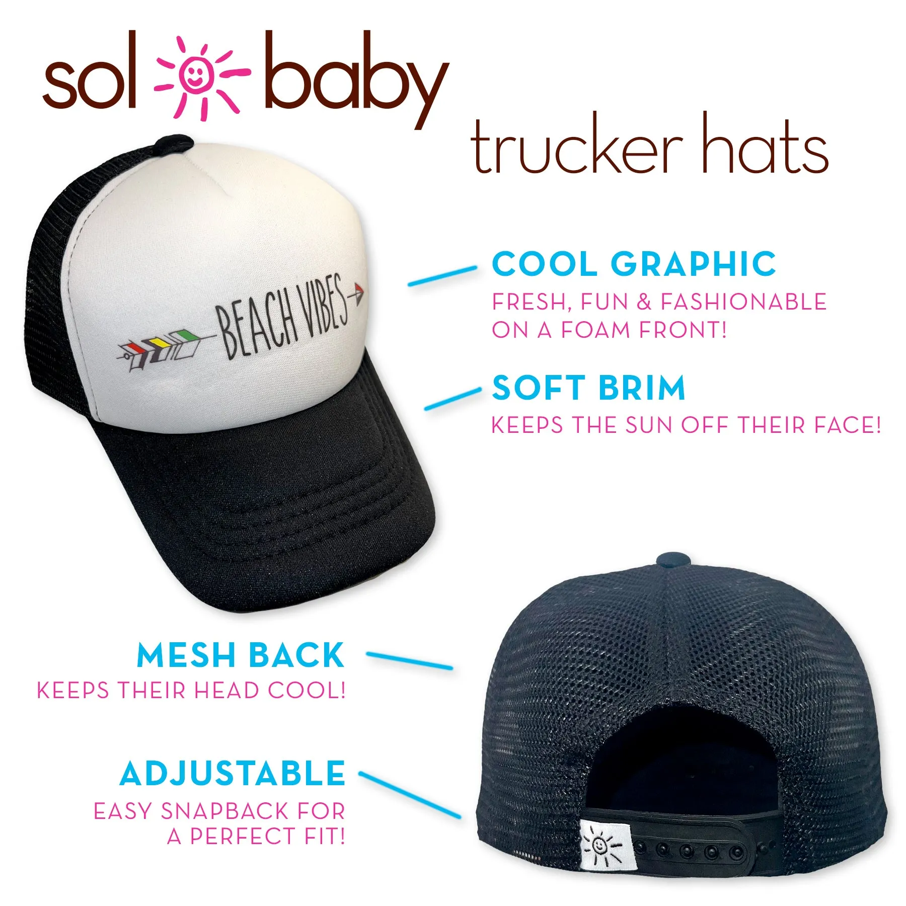 Sol Baby Beach Vibes Black Trucker Hat