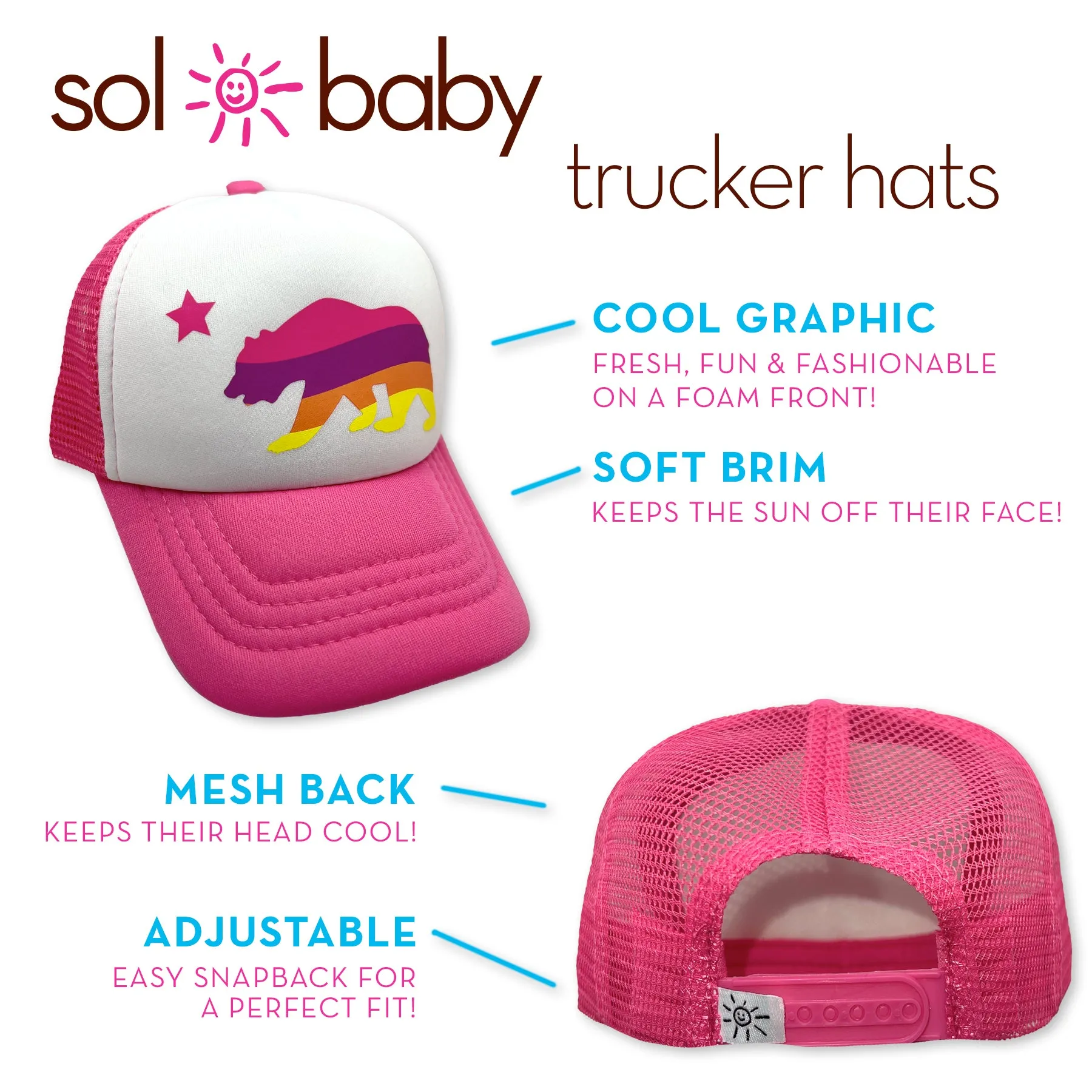Sol Baby California Bear Striped Pink Trucker Hat