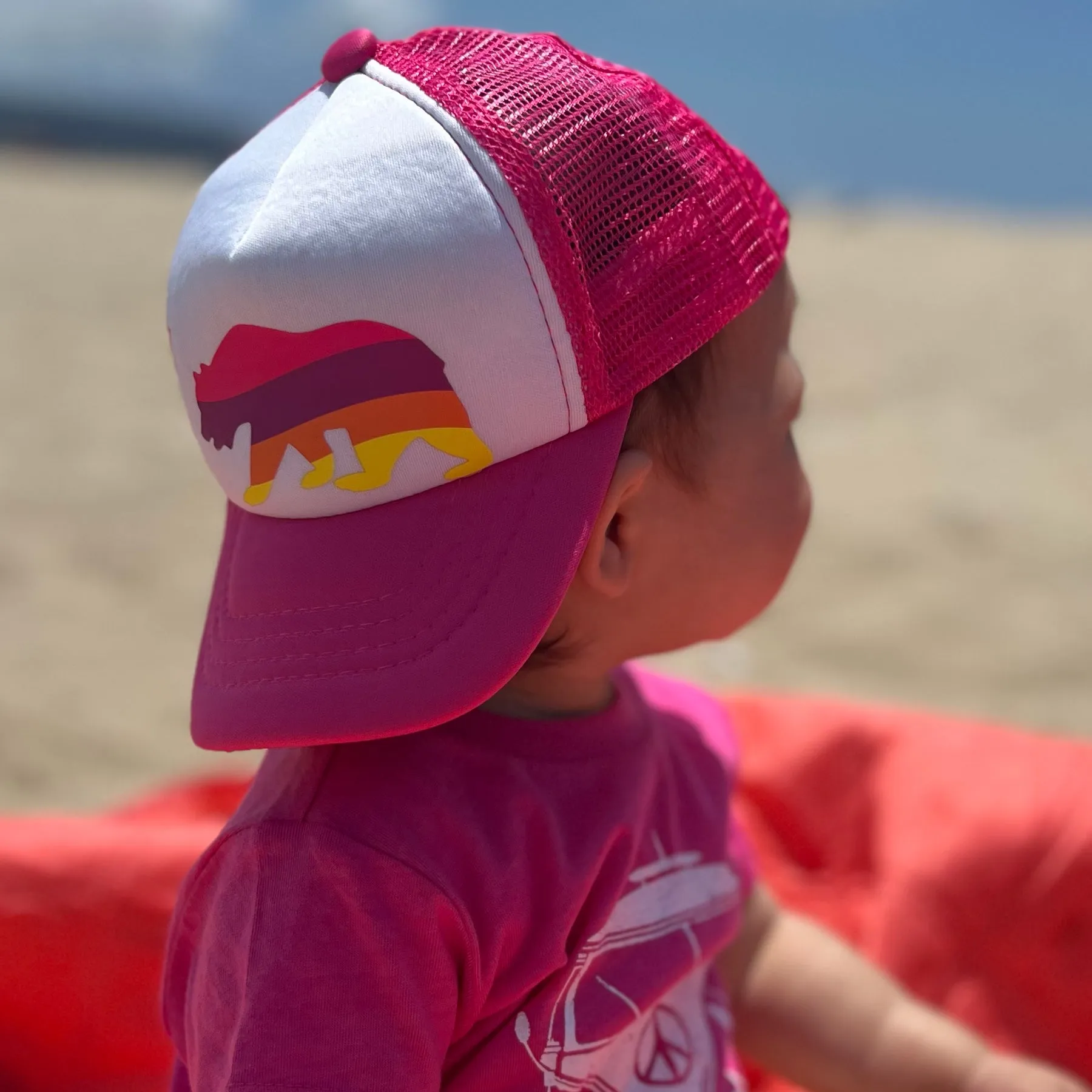 Sol Baby California Bear Striped Pink Trucker Hat