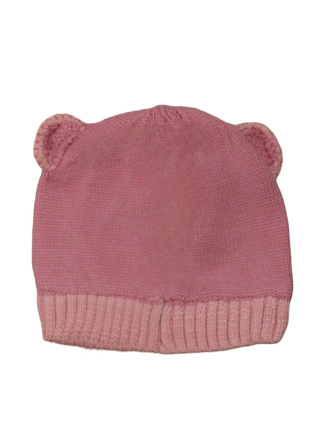 Solid Knitted Beanie with Teddy Ears for Girls, Dark Pink, 6-18 Months