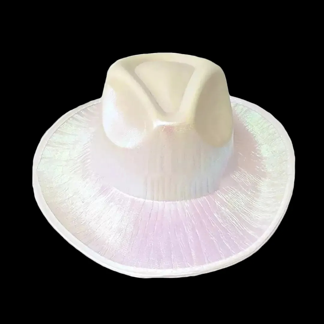 Sparkly Iridescent Glitter Space White Cowboy Hat