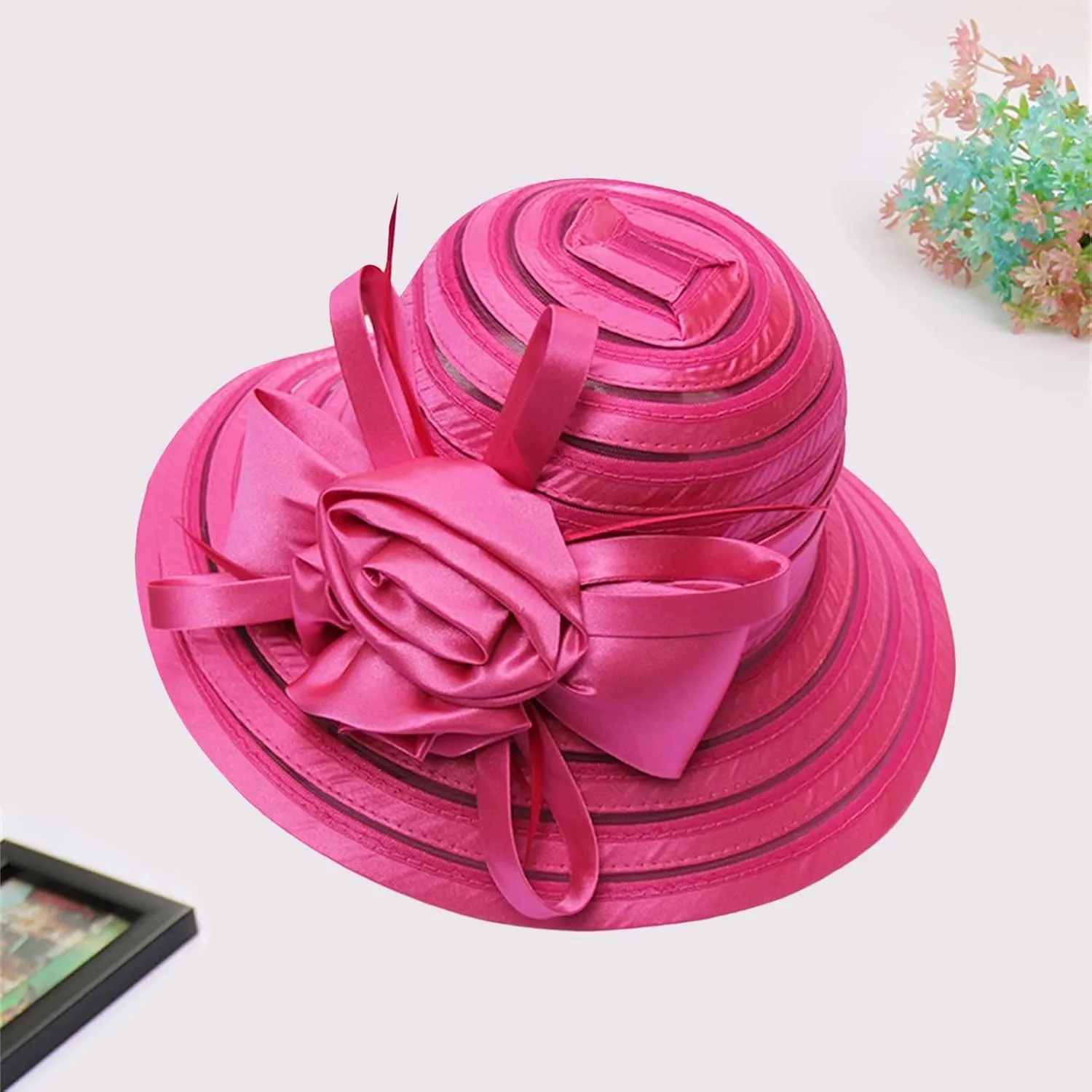 Spring Summer Mesh Sunshade Hat Flower Temperament Wedding Dress Hat Sun Dome Large Brim Hat Fashion Hat Garden