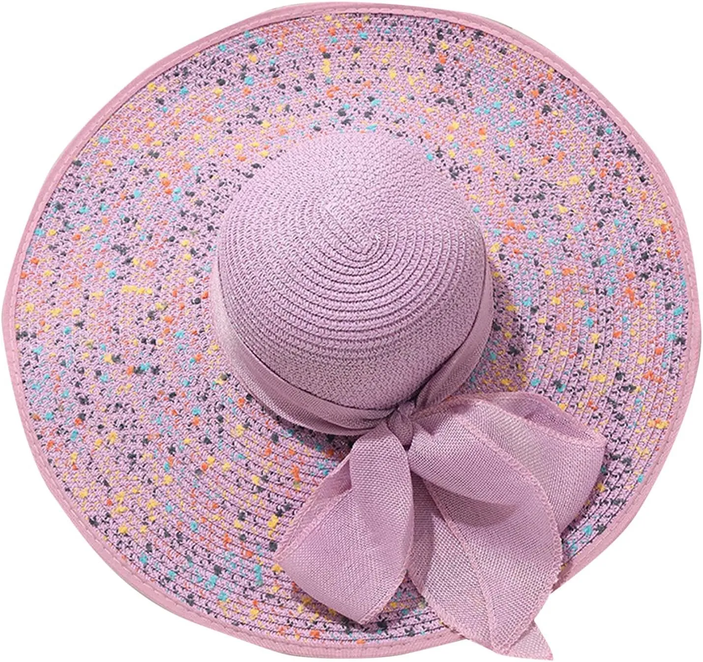 Straw Beach Hat UPF 50 Ladies Straw Hats for Summer Women Floppy Bow Sun Hat with Wide Brim Foldable Roll-Up Cap