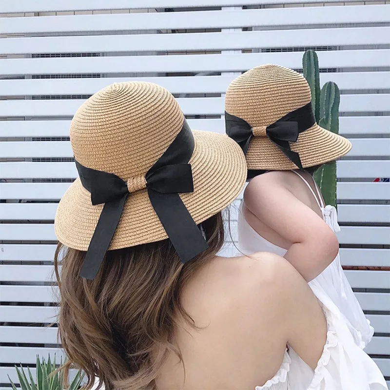 Straw Bowknot Beach Hats for Mommy and Me