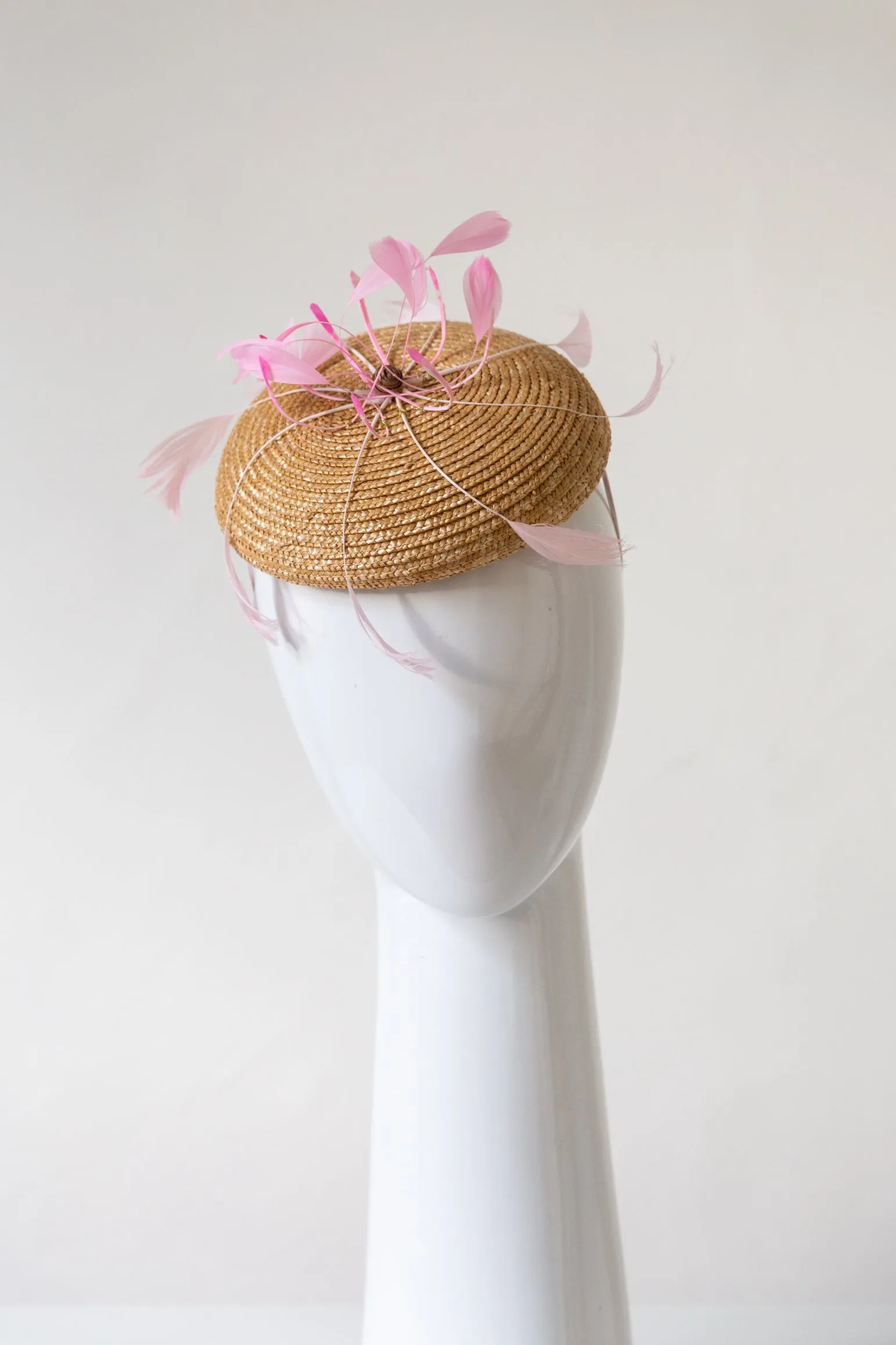 Straw Braid Cocktail Hat with Floating Feathers