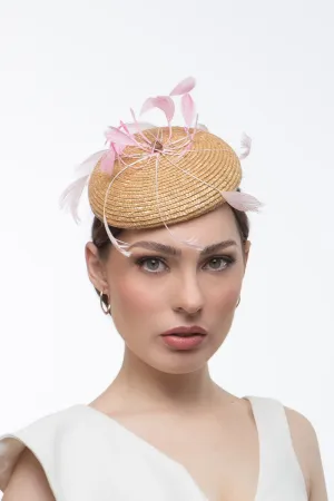 Straw Braid Cocktail Hat with Floating Feathers