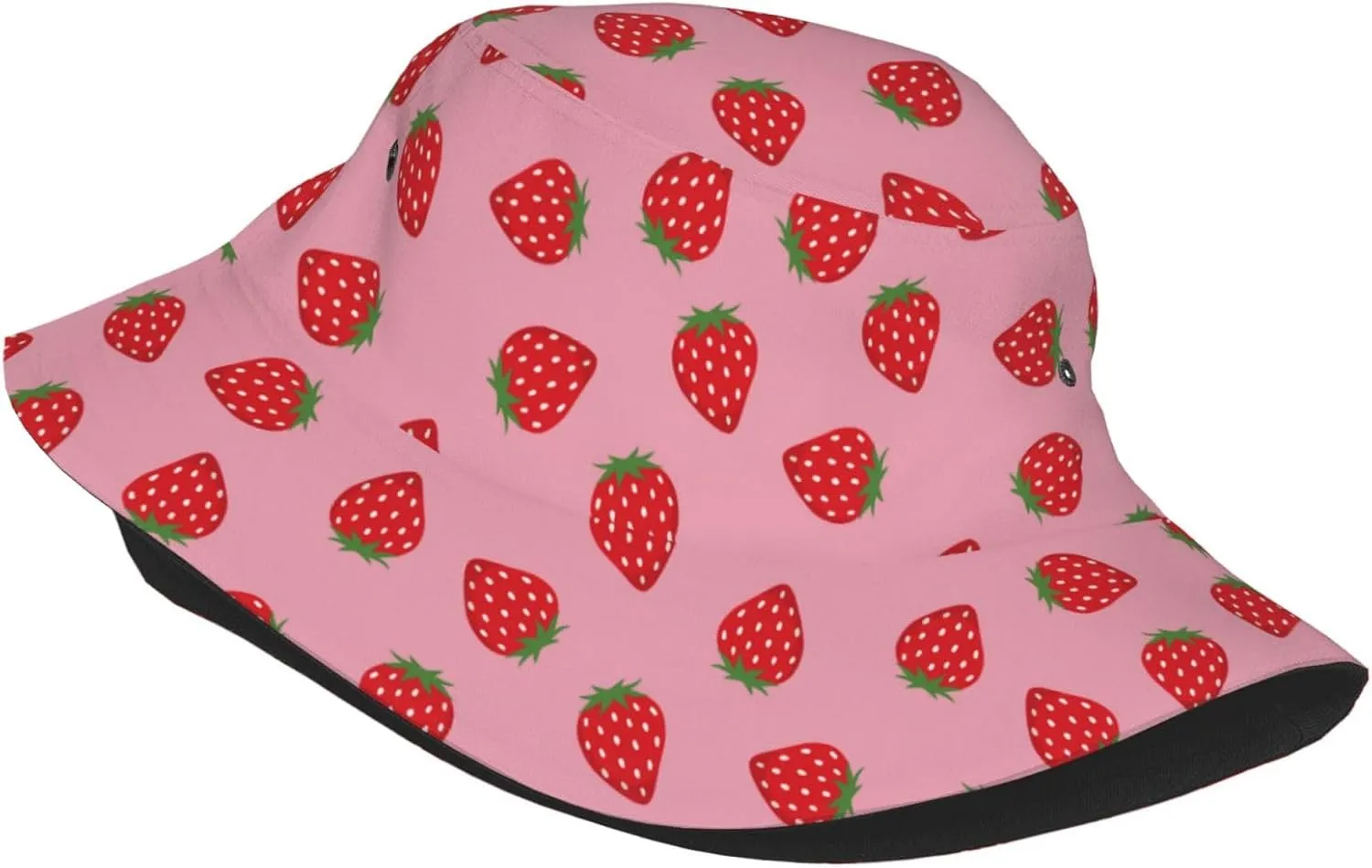 Strawberry Print Flat Unisex Fashion Packable Bucket Hat Sun Hat for Men Women