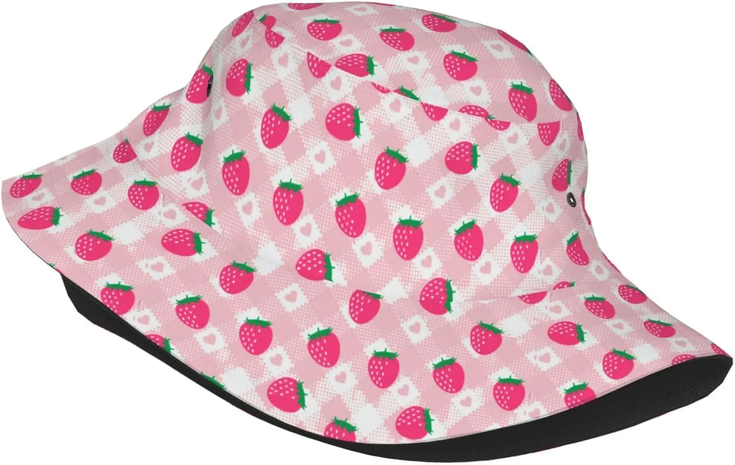 Strawberry Print Flat Unisex Fashion Packable Bucket Hat Sun Hat for Men Women