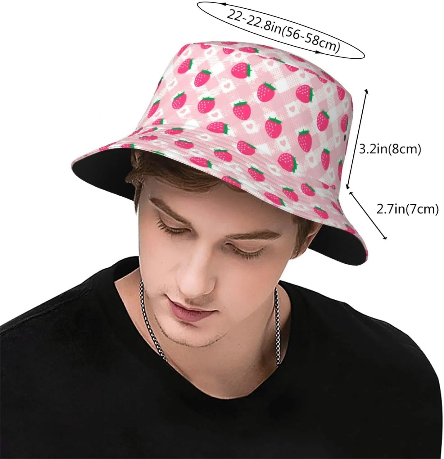 Strawberry Print Flat Unisex Fashion Packable Bucket Hat Sun Hat for Men Women