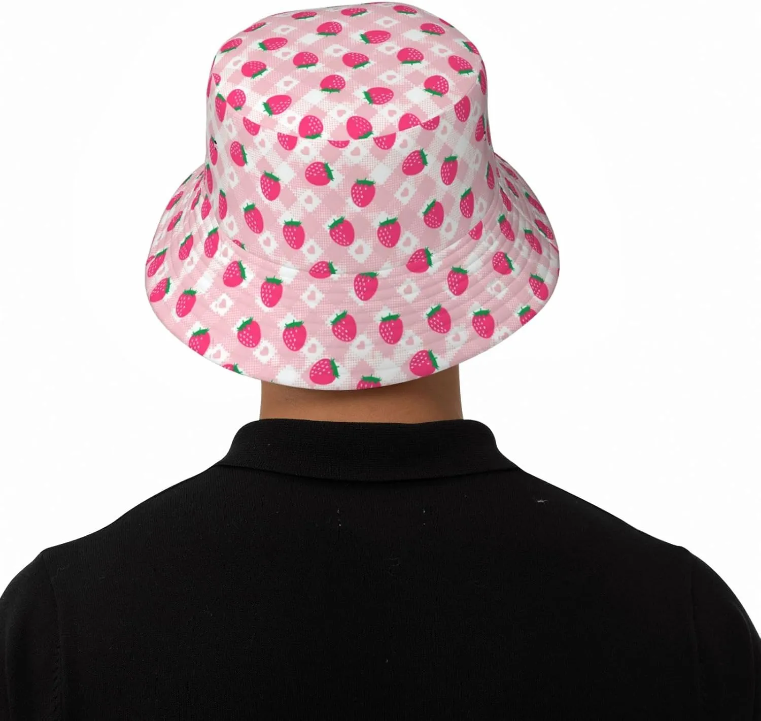 Strawberry Print Flat Unisex Fashion Packable Bucket Hat Sun Hat for Men Women