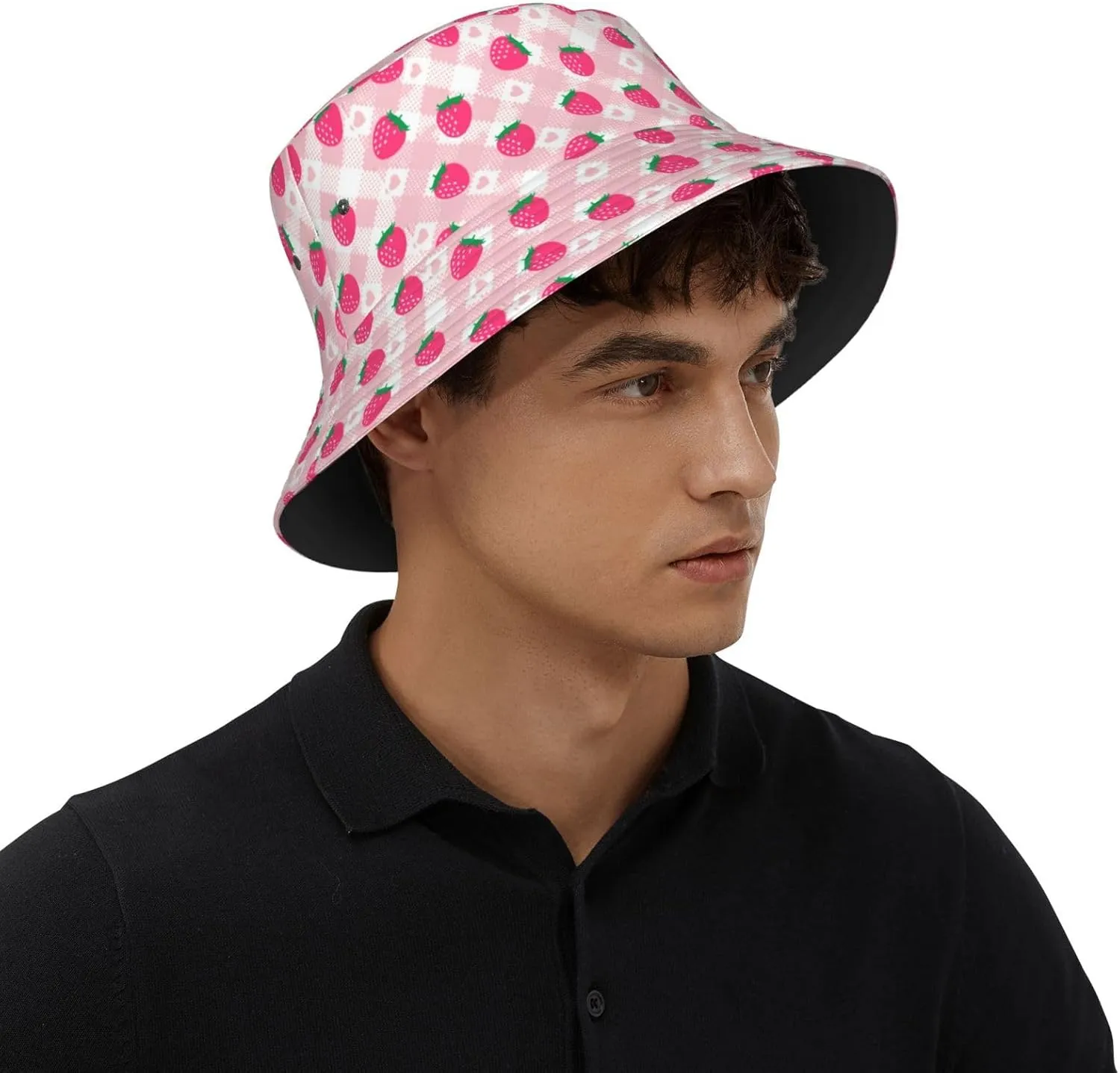 Strawberry Print Flat Unisex Fashion Packable Bucket Hat Sun Hat for Men Women