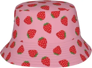 Strawberry Print Flat Unisex Fashion Packable Bucket Hat Sun Hat for Men Women