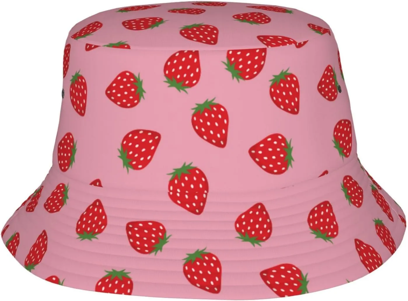 Strawberry Print Flat Unisex Fashion Packable Bucket Hat Sun Hat for Men Women