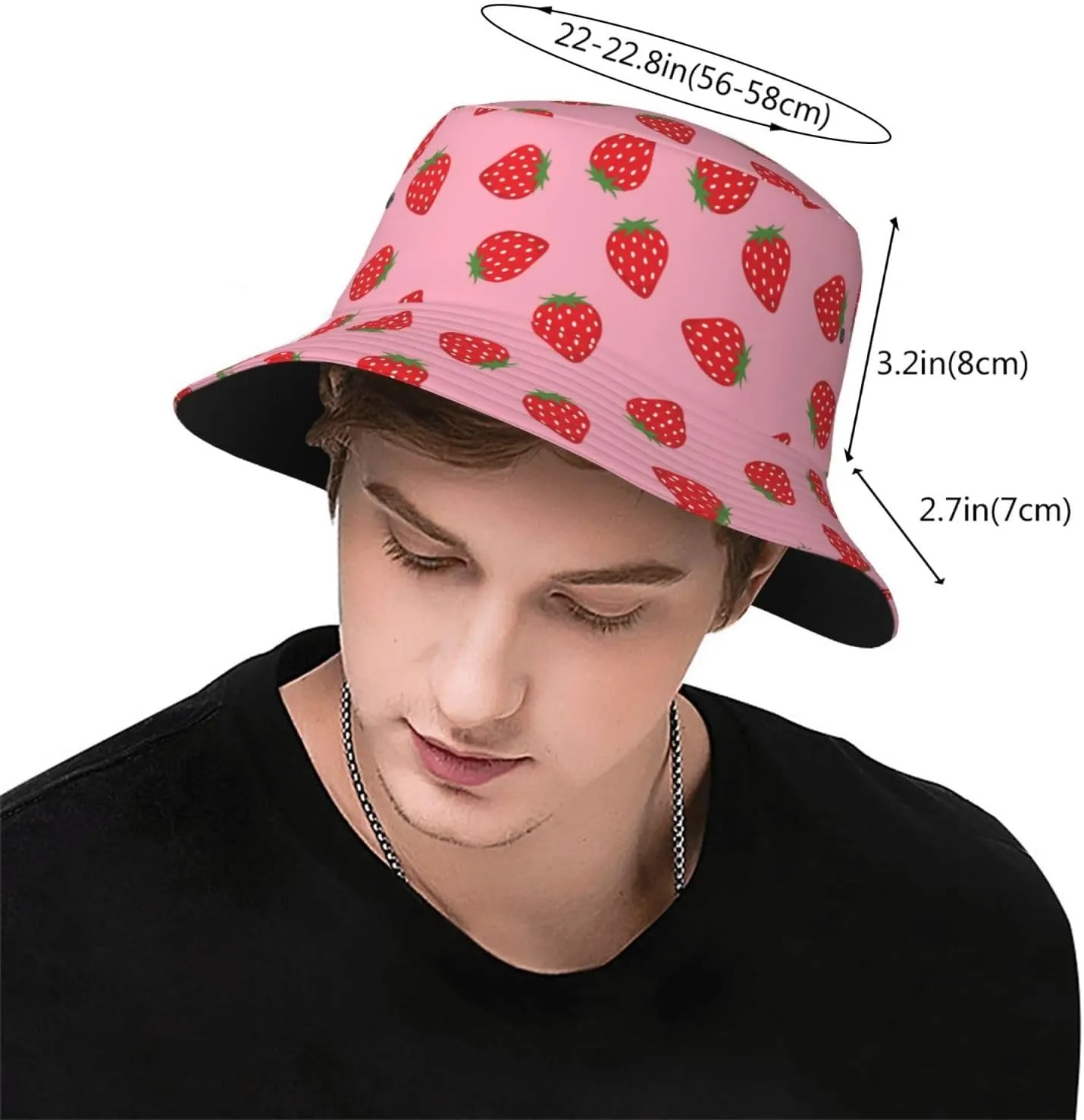 Strawberry Print Flat Unisex Fashion Packable Bucket Hat Sun Hat for Men Women