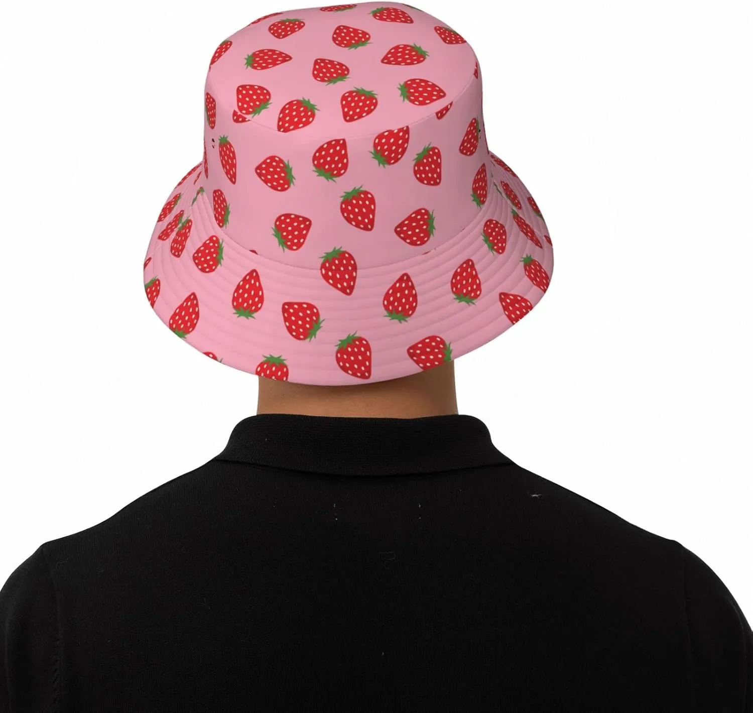 Strawberry Print Flat Unisex Fashion Packable Bucket Hat Sun Hat for Men Women