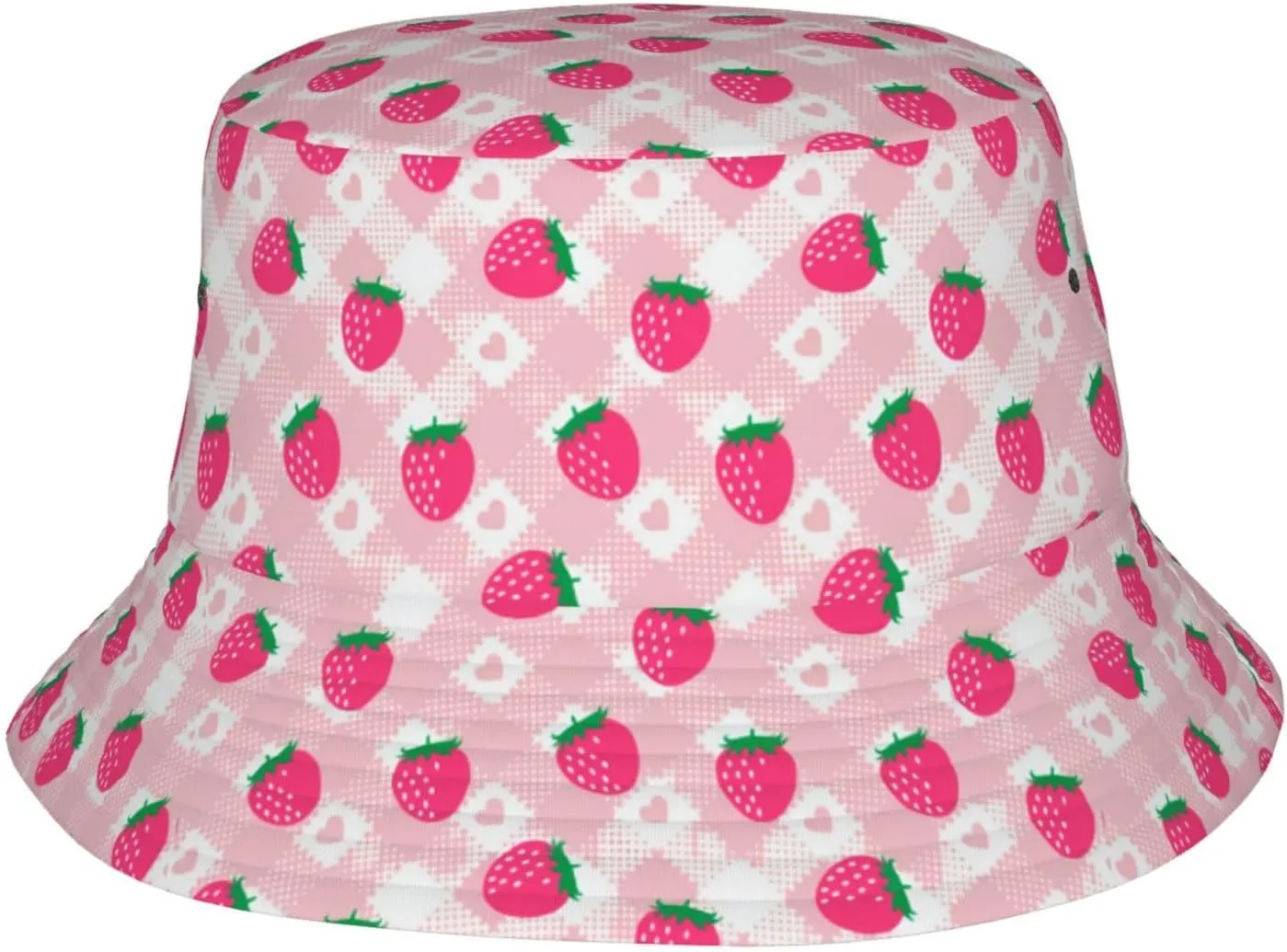 Strawberry Print Flat Unisex Fashion Packable Bucket Hat Sun Hat for Men Women