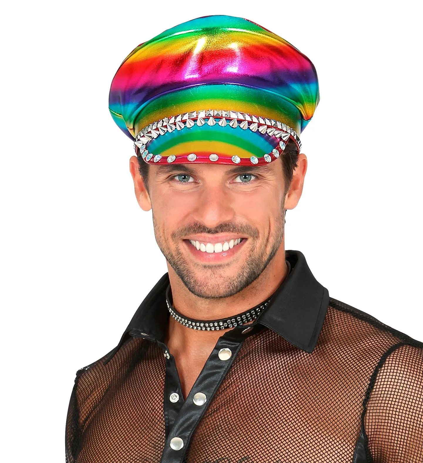 Studded Jewelled Rainbow Biker Hat