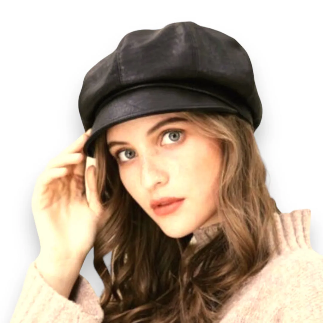 Stylish Leather Newsboy Cap for Women