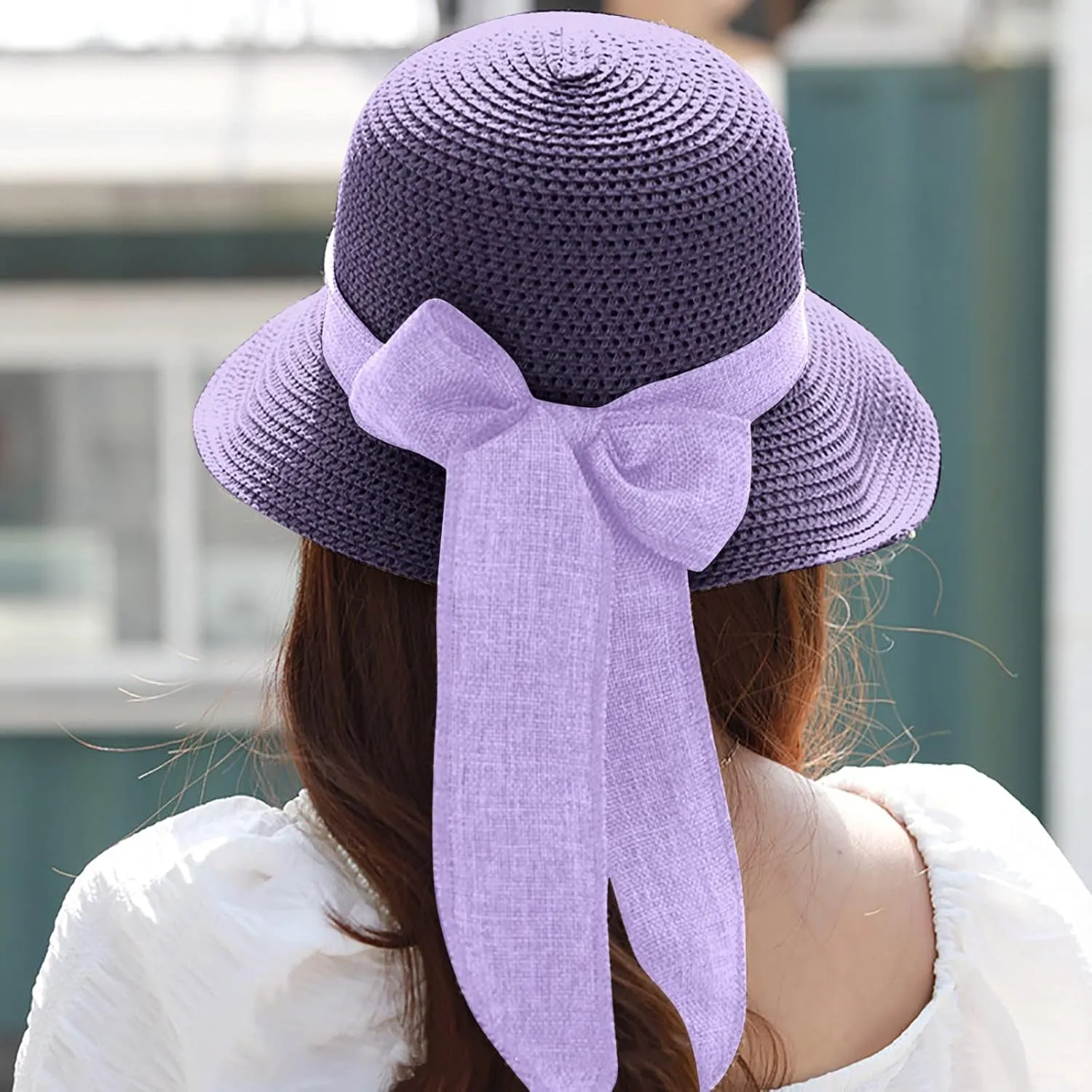 Summer Bucket Hats for Women Wide Bongrace Beach Sun Hat Straw Hat Sunscreen Sunshade Fisherman's Hat with Bow Tie