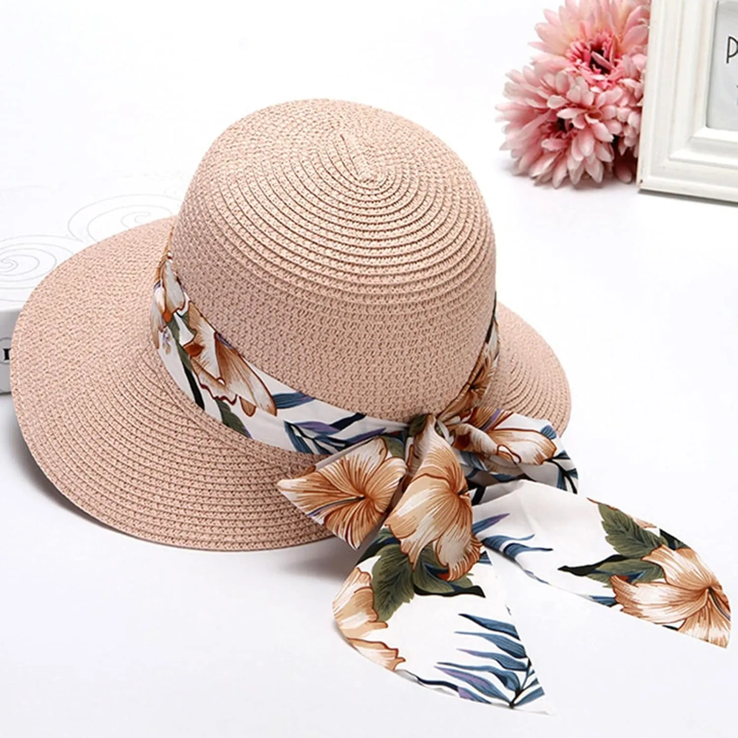 Summer Bucket Hats for Women Wide Bongrace Beach Sun Hat Straw Hat Sunscreen Sunshade Fisherman's Hat with Bow Tie