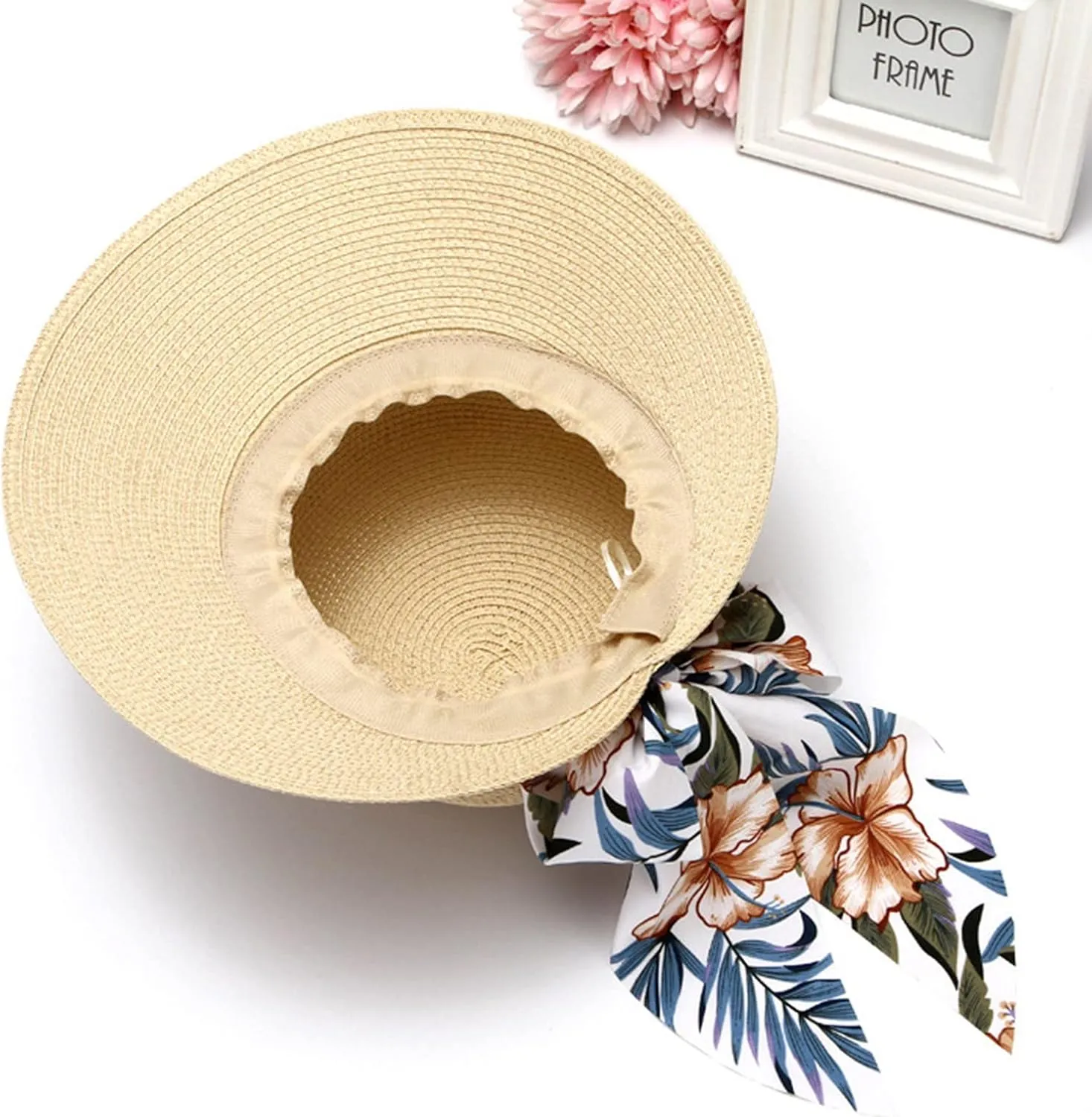 Summer Bucket Hats for Women Wide Bongrace Beach Sun Hat Straw Hat Sunscreen Sunshade Fisherman's Hat with Bow Tie