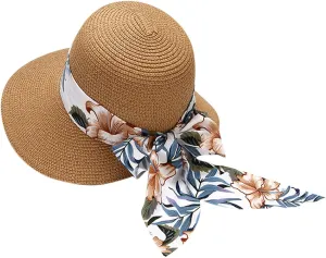 Summer Bucket Hats for Women Wide Bongrace Beach Sun Hat Straw Hat Sunscreen Sunshade Fisherman's Hat with Bow Tie
