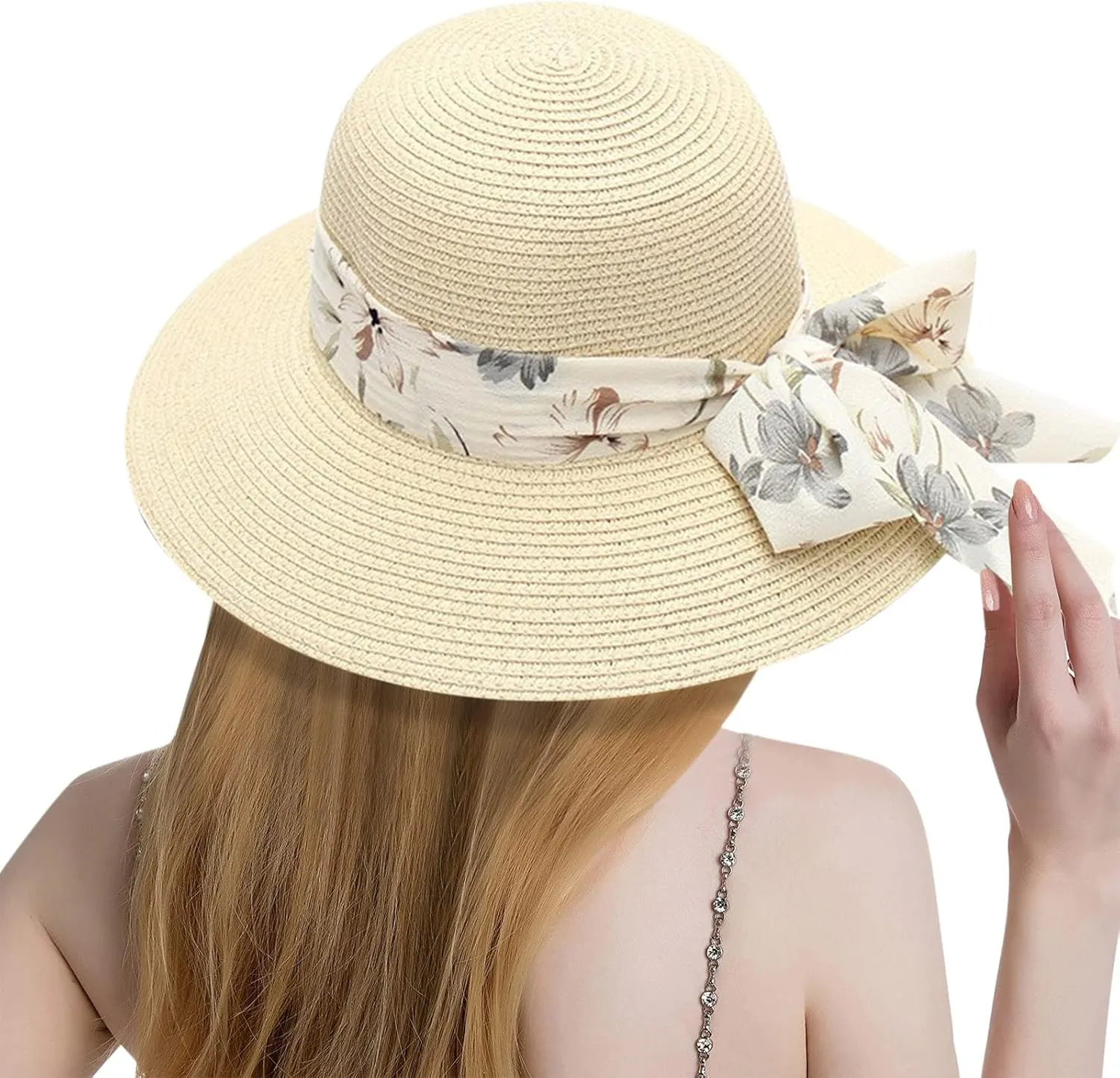 Summer Bucket Hats for Women Wide Bongrace Beach Sun Hat Straw Hat Sunscreen Sunshade Fisherman's Hat with Bow Tie